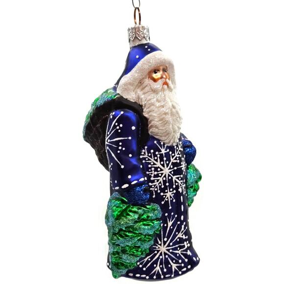 Patricia Breen Through The Woods Cobalt Blue Santa Pine Trees Christmas Ornament - Picture 3 of 11